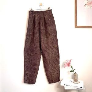 Vintage Soft Brown Silk Animal Print Wide Leg Pant